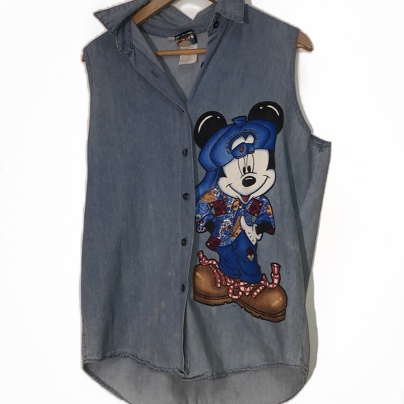 Vintage Tops - Vintage 90s Blue Cotton Disney Sleeveless Tank Top